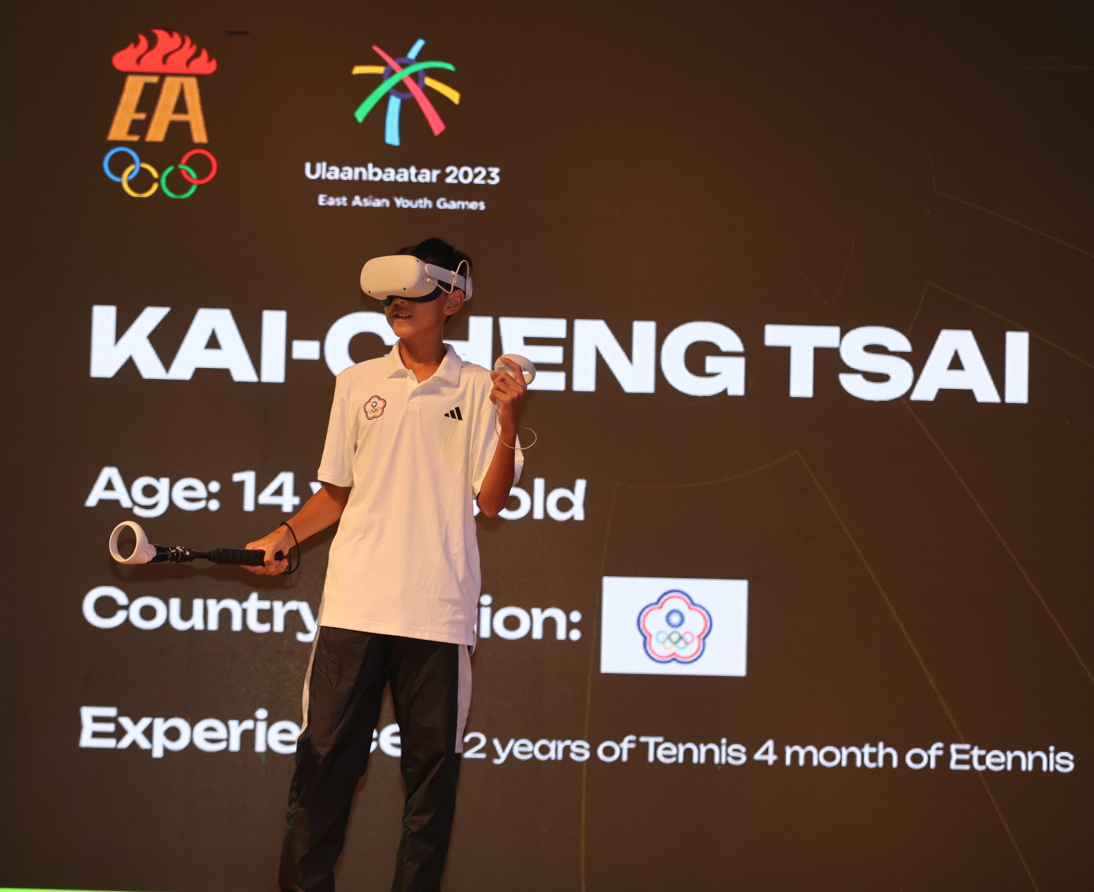 (圖)Tsai Kai-cheng won gold in the e-tennis event at the Ulaanbaatar 2023 East Asian Youth Games.